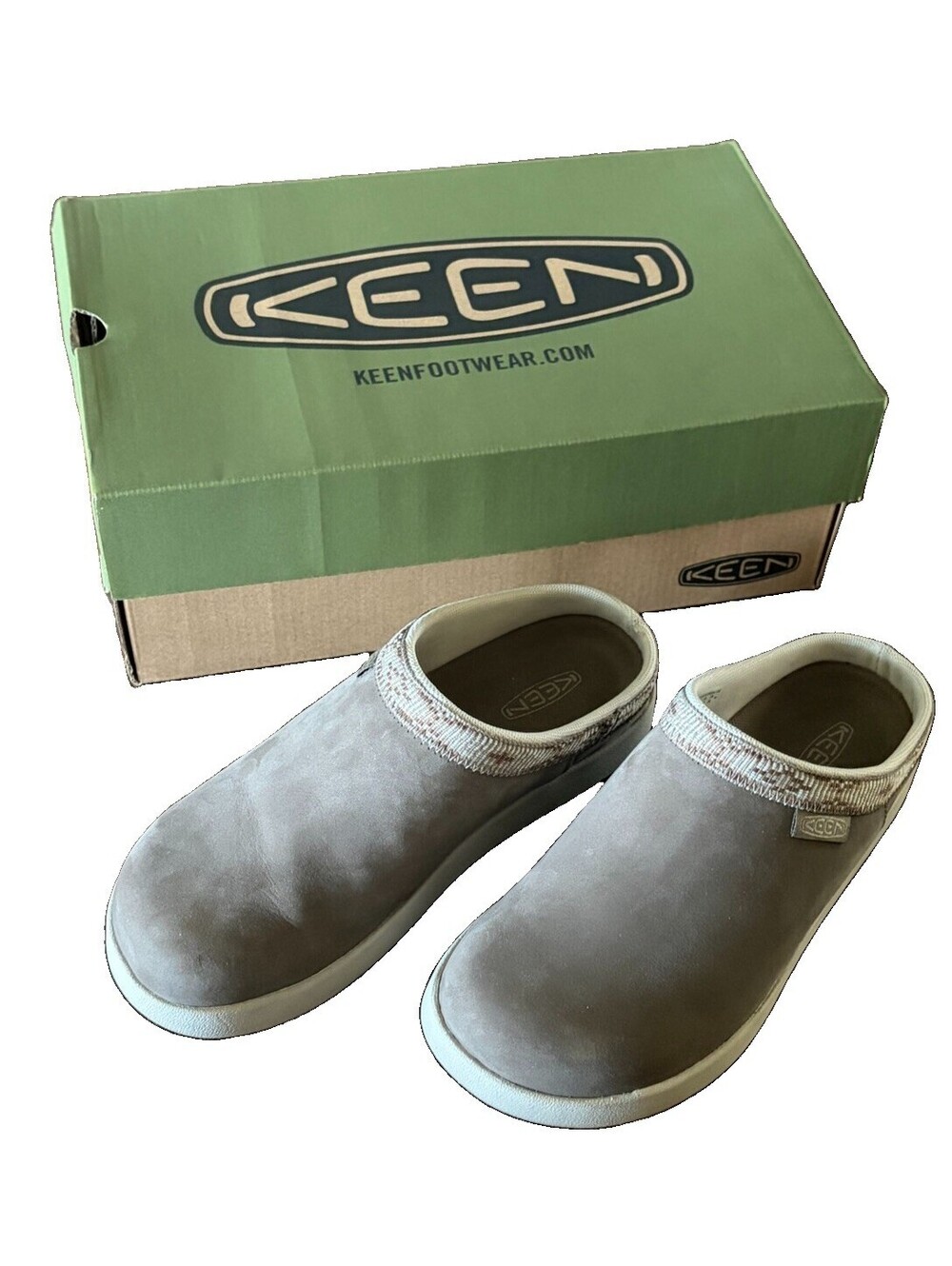 KEEN Elle Mule Suede Womens 7 Brindle Birch Brown Clog Slip On Shoes W/ Box $130